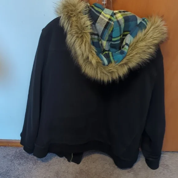 Aeropostale Black Bomber Jacket with Fur Hood - Picture 4 of 4